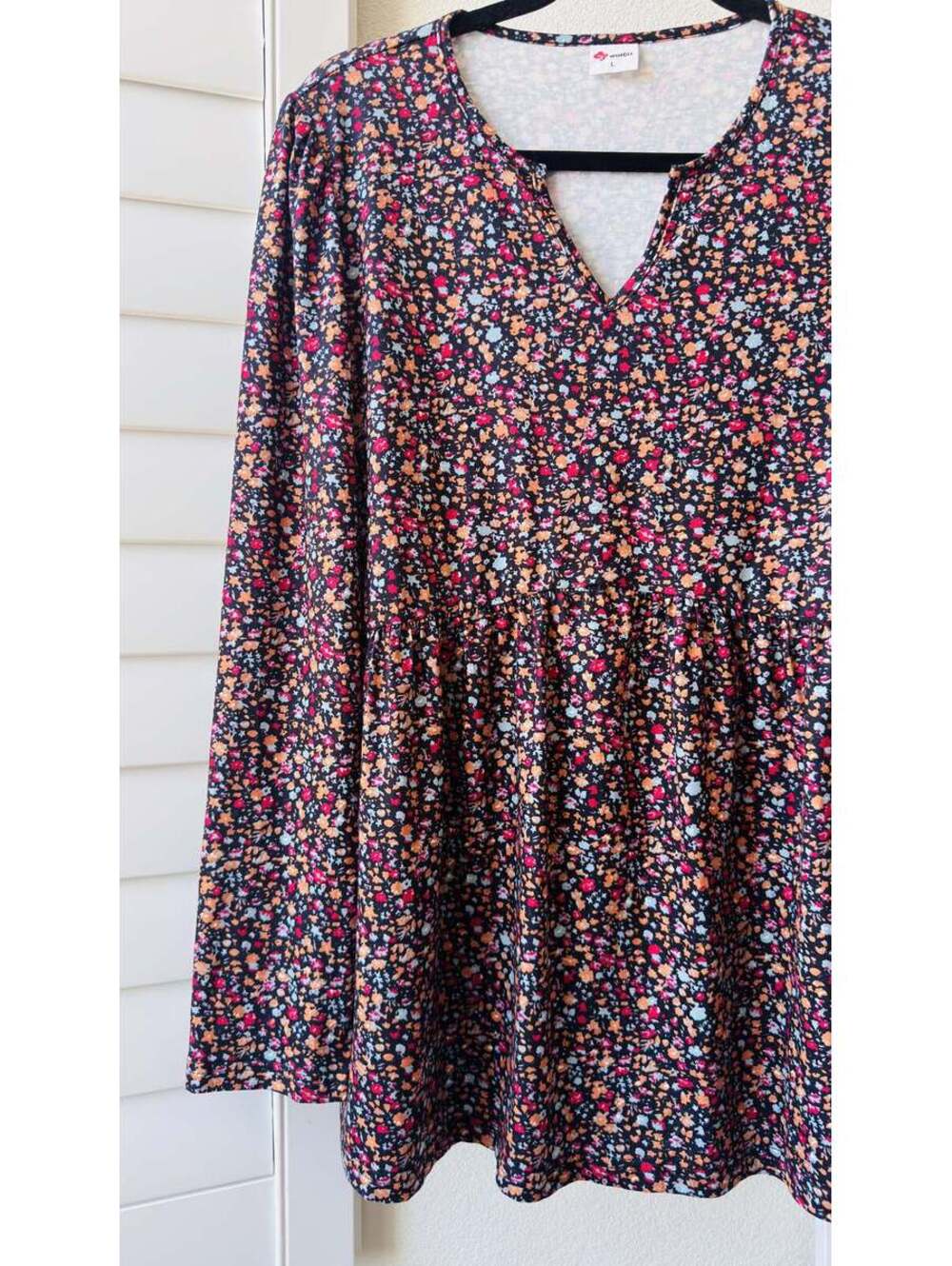 WIHOLL Floral Long Sleeve Babydoll Tunic Top Size L